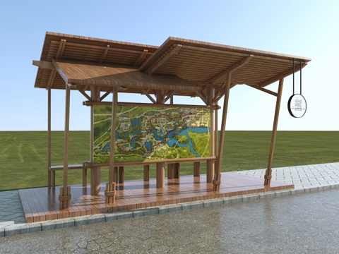  现代公交站台_旅游区指示牌导示牌3d模型 