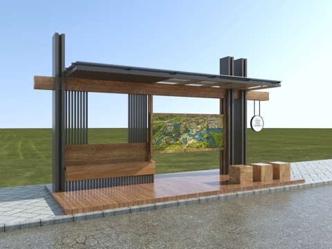  现代公交站台_旅游区指示牌导示牌3d模型 