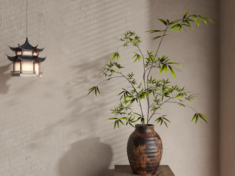  侘寂花艺 中古花艺 新中式花艺 现代花艺 花瓶3d模型 