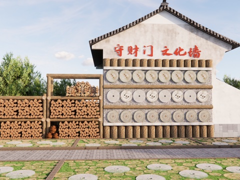  中式柴火景观墙 乡村柴火景墙 民俗文化景墙 废柴文化上墙 农su模型 