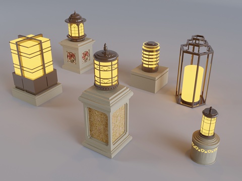  户外庭院景观灯 新中式草坪灯 草地灯灯柱3d模型 