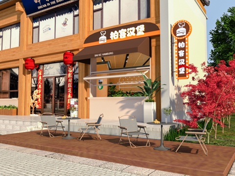  现代快餐店 炸鸡汉堡3d模型 