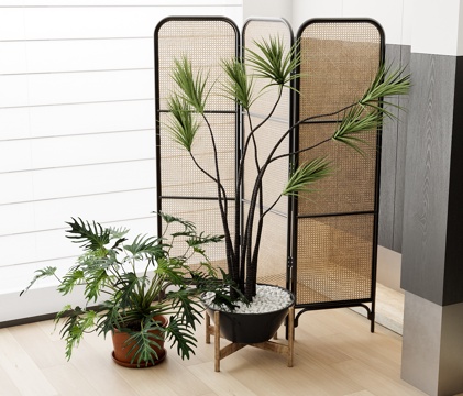 现代盆栽盆景绿植隔断su模型 