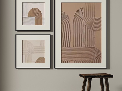  复古，中古，简约，抽象，轻奢，侘寂，装饰画3d模型 