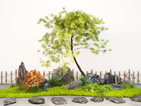  现代乔木 造型树 植物地形 汀步石头 景观树su模型 