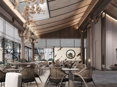  新中式售楼处 公司大堂 大厅 接待区 中餐厅 酒楼 会所3d模型 