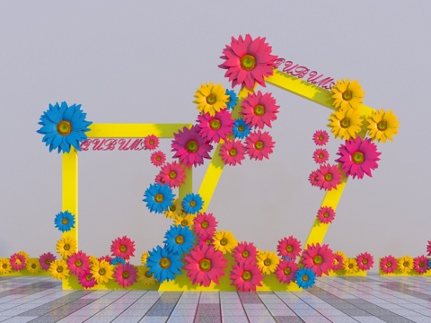  现代花朵相框美陈3d模型 