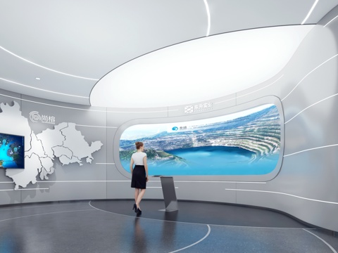  弧形展厅3d模型 