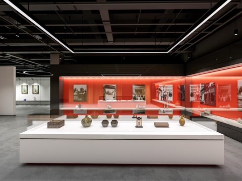  现代展厅 博物馆 展览馆 展柜 展架su模型 