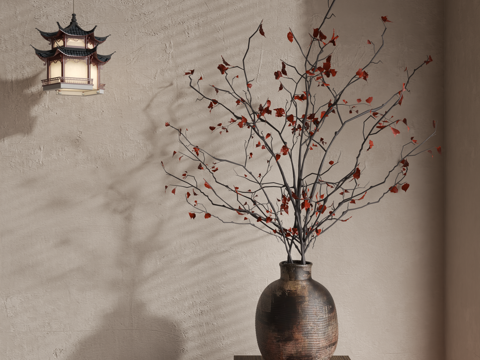  侘寂花艺 中古花艺 新中式花艺 现代花艺 花瓶3d模型 