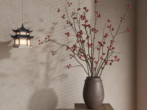  侘寂花艺 中古花艺 新中式花艺 现代花艺 花瓶3d模型 