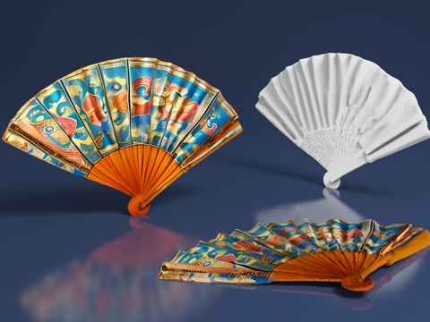  扇子 画扇 折扇 中式摆件 道具 装饰 氛围 美陈 造型 打3d模型 