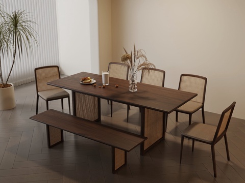  中古风餐桌椅su模型 