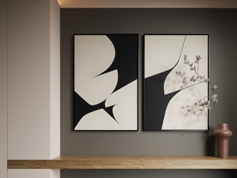  现代抽象挂画   现代组合画   现代极简挂画3d模型 