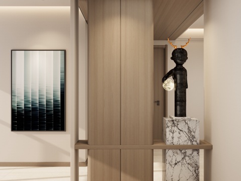  北欧 奶油风 雕塑 隔断 透景 实木顶 挂画 玄关3d模型 