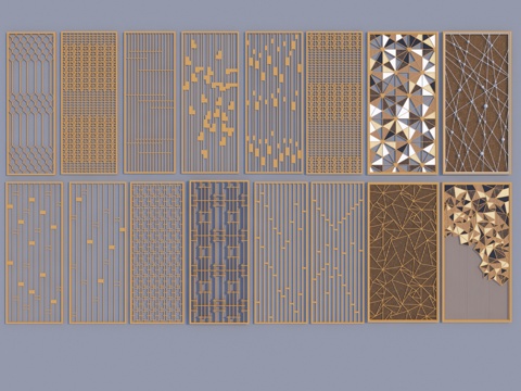  新中式金属木花格屏风3d模型 