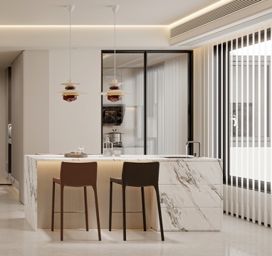 现代餐厅 吧台 岛台 现代客餐厅 轻奢餐厅 现代客餐厅 吊灯3d模型 