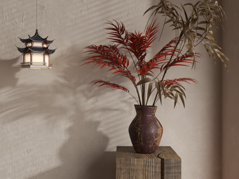 侘寂花艺 中古花艺 新中式花艺 现代花艺 花瓶3d模型 