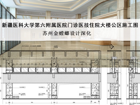  新疆医科大学第六附属医院门诊医技住院大楼公区施工图cad施工图 