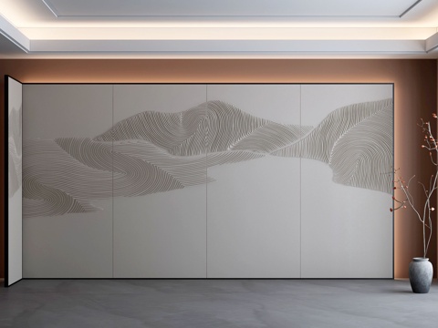  新中式背景墙3d模型 