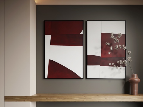 现代挂画  现代抽象挂画   现代组合画     现代极简3d模型 