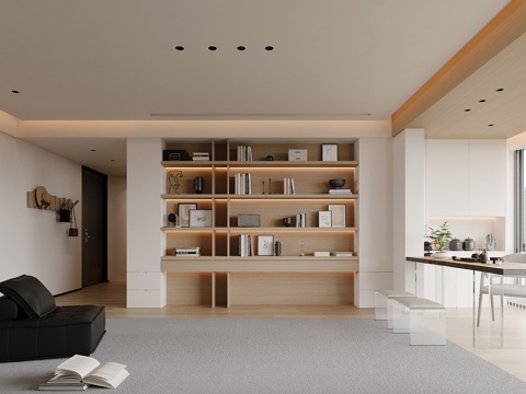  现代原木极简客厅沙发背景沙发组合现代壁灯落地灯3d模型 