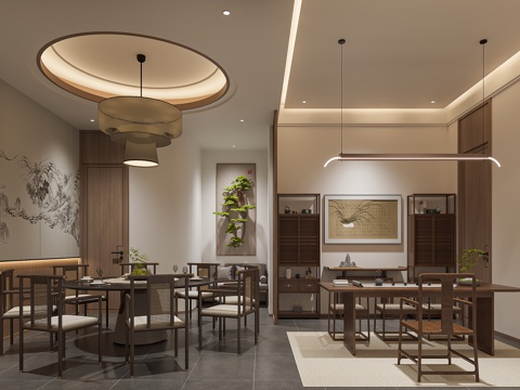  新中式餐厅包间3d模型 