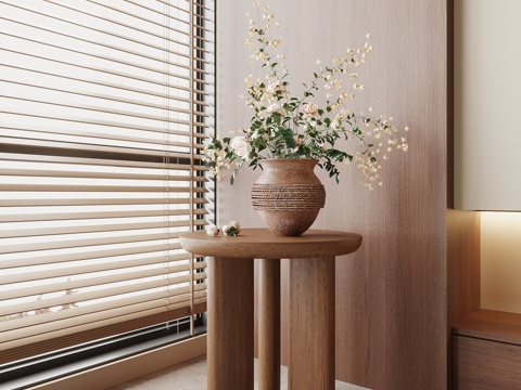  中古风边几 花瓶 花艺 植物 绿植3d模型 