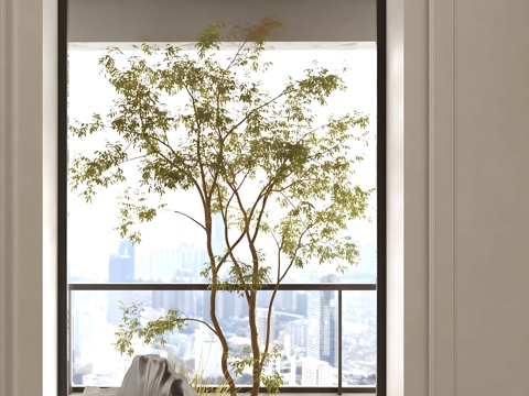  现代室内景观 端景框景 景观小品 玻璃框景 阳台景观su模型 