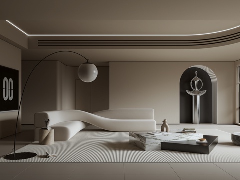  极简客厅3d模型 
