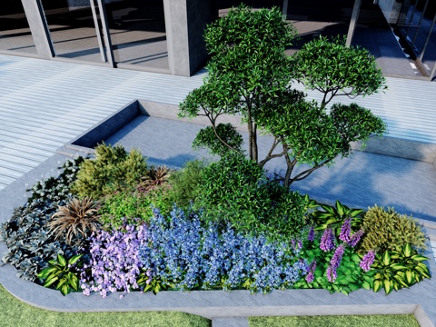  现代植物组团 花坛花境 英式美式花境 灌木草花植物su模型 