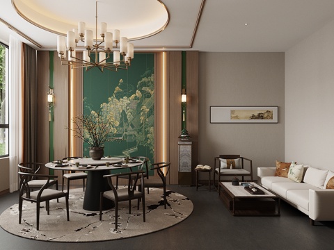  新中式餐厅包房 餐厅包厢  餐桌椅组合 餐具组合3d模型 