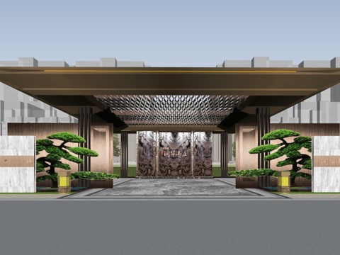  新中代售楼处 售楼部景观 会所建筑 展馆建筑 中央绿化带su模型 