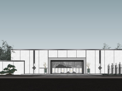  中代售楼处 售楼部景观 会所建筑 展馆建筑su模型 