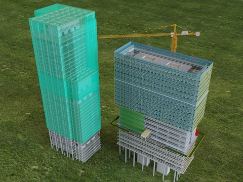  施工的楼建筑工地 建筑施工 脚手架塔吊su模型 