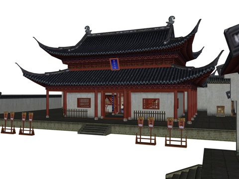  中式衙门 合院建筑 山门su模型 