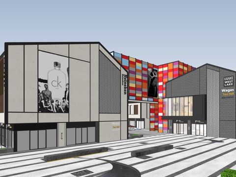  新中式售楼处 会所建筑 展馆建筑 商业街su模型 
