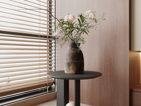  中古风边几 花瓶 花艺 植物 绿植3d模型 