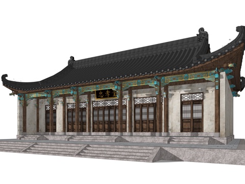  中式大殿 歇山顶建筑su模型 