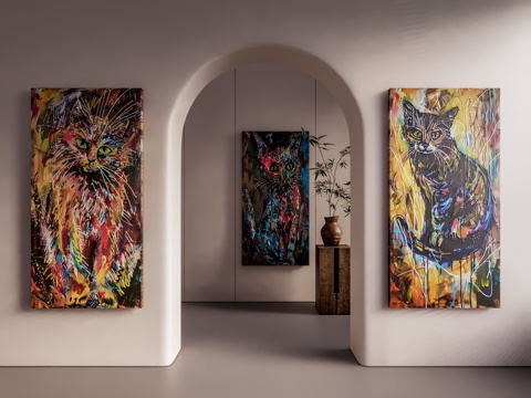  现代极简油画 抽象动物油画 高端艺术油画 动物画像 挂画组合su模型 