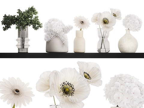  现代奶油风花瓶花艺3d模型 