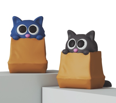 现代公仔 卡通猫咪 Q版猫 儿童玩具潮玩 盲盒摆设摆件3d模型 