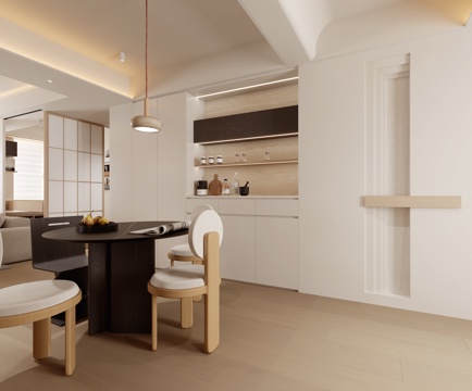 现代奶油客餐厅3d模型 