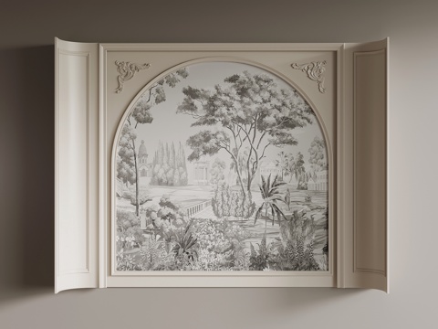  法式背景墙 床头背景墙su模型 
