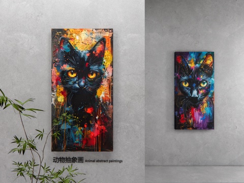  现代极简油画 抽象动物油画 高端艺术油画 动物画像 挂画组合su模型 