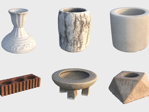  古代陶器陶艺烛台3d模型 