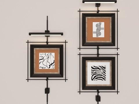  现代复古壁灯挂画3d模型 