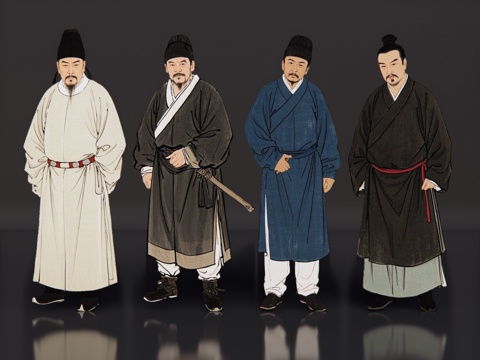  2D古装水墨人物 古画人物 宋代士大夫 古典水墨人物 古装su模型 