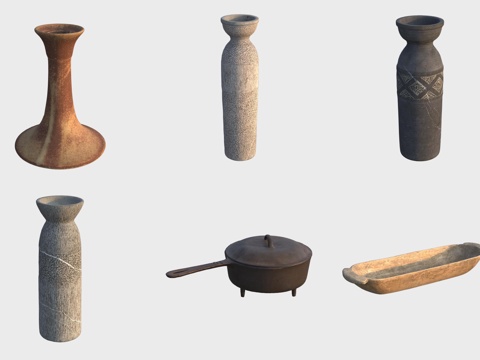  古代陶器陶艺烛台酒瓶铁锅3d模型 