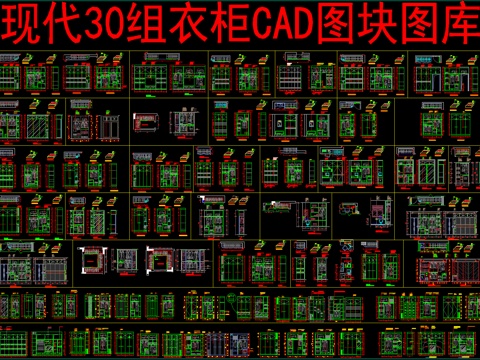  现代30组衣柜CAD图块图库cad施工图 